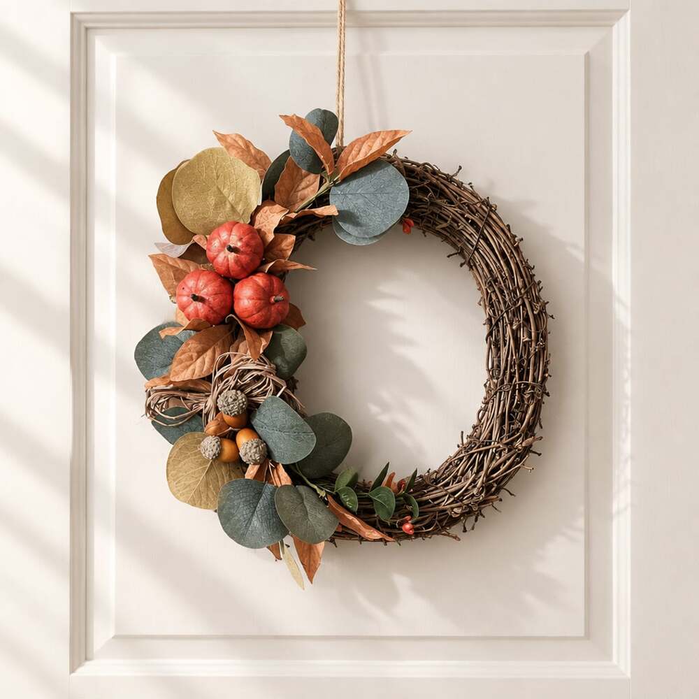Creations By Loren | Fall Grapevine Wreath | 10 Inches | Handmade